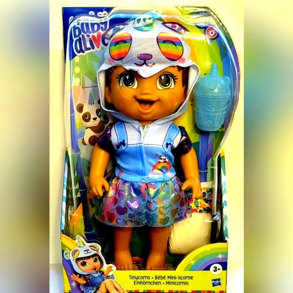 NEW Limited Edition UnicornBaby Alive Tinycorns Doll Brown Hair/Blue Dress HTF